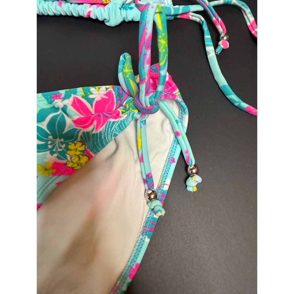 Ingear Women's Size M Aqua Floral Halter Two-Piece Bikini Set Tie Side Swimwear - Picture 2 of 7